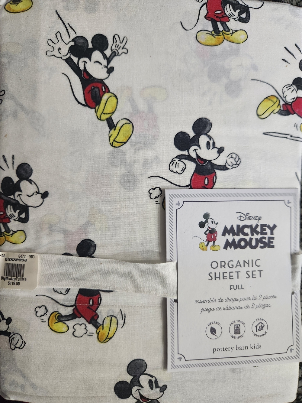 Pottery Barn Kids Mickey Mouse Organic Sheet Set - White/Red/Yellow